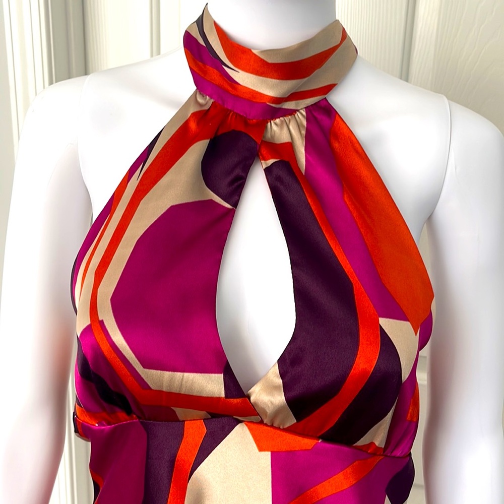NWOT KLD Signature Abstract Print Silk Slip Satin Vintage Halter Mini Dress -M - Picture 6 of 9